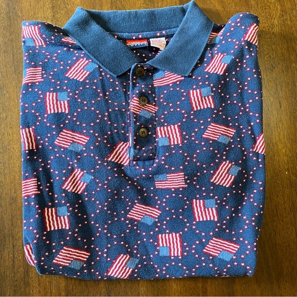 Vintage American Impact American flag print short sleeve polo men’s size Large - Picture 1 of 8
